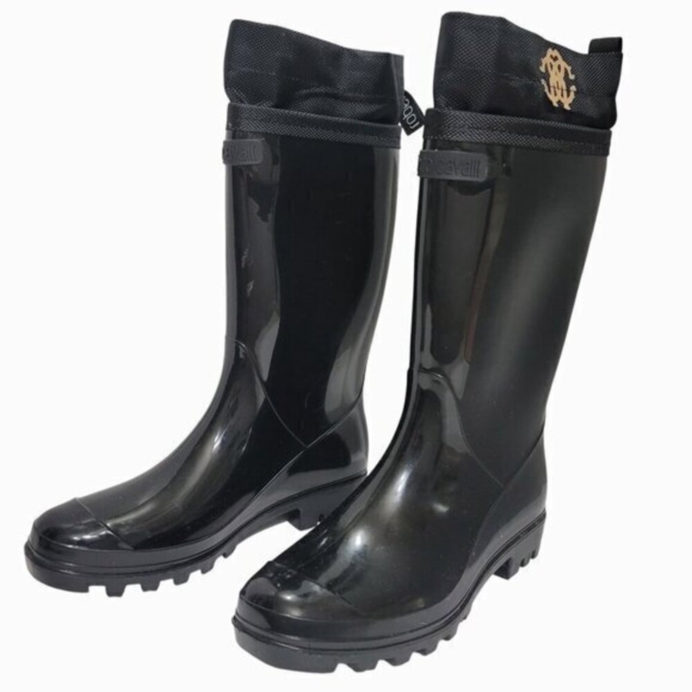 Roberto Cavalli Boots Black Rubber Rain 35